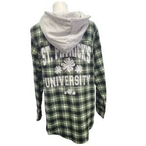 New Hand Printed Womens XXL St Patrick's University Plaid Flannel Hoodie